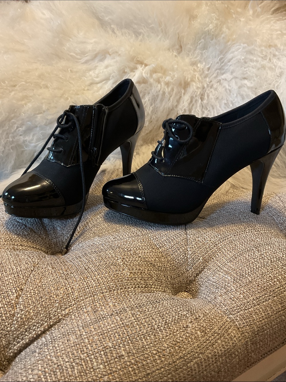 Impo Black Patent Lace-Up High Heel Oxfords